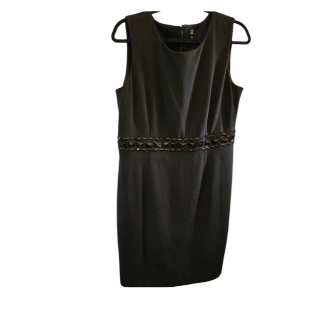 SAKS FIFTH AVENUE CAREER STRETCH LITTLE BLACK DRESS SIZE 14 BEADED COCKTAIL